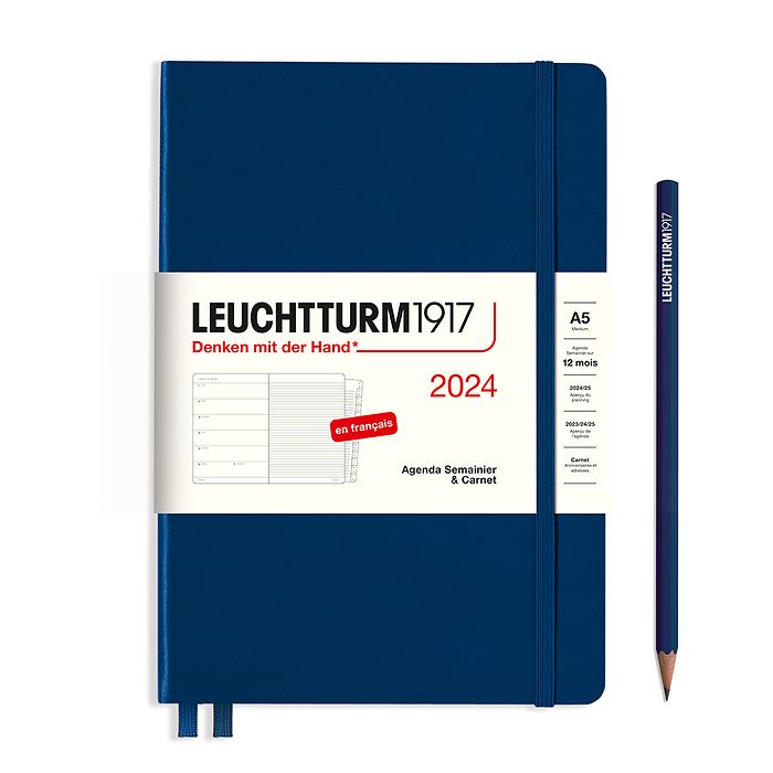Weekly Planner & Notebook Medium (A5) 2024, with booklet, Navy, French