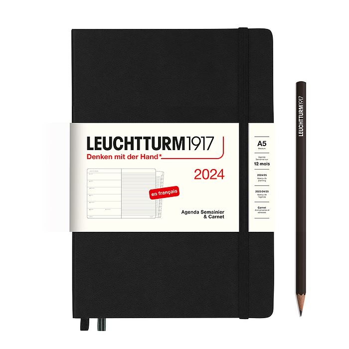 Weekly Planner & Notebook Medium (A5) 2024, with booklet, Black, French