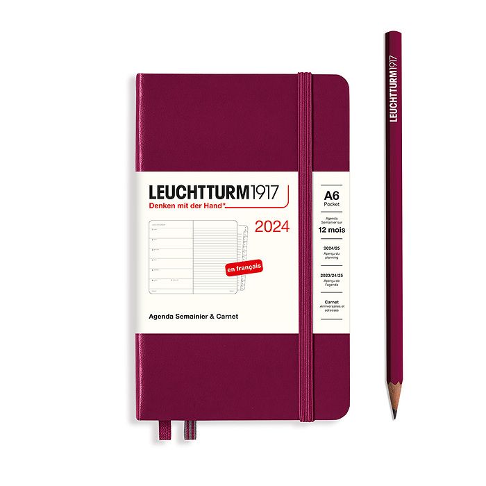Weekly Planner & Notebook Pocket (A6) 2024, with booklet, Port Red, French