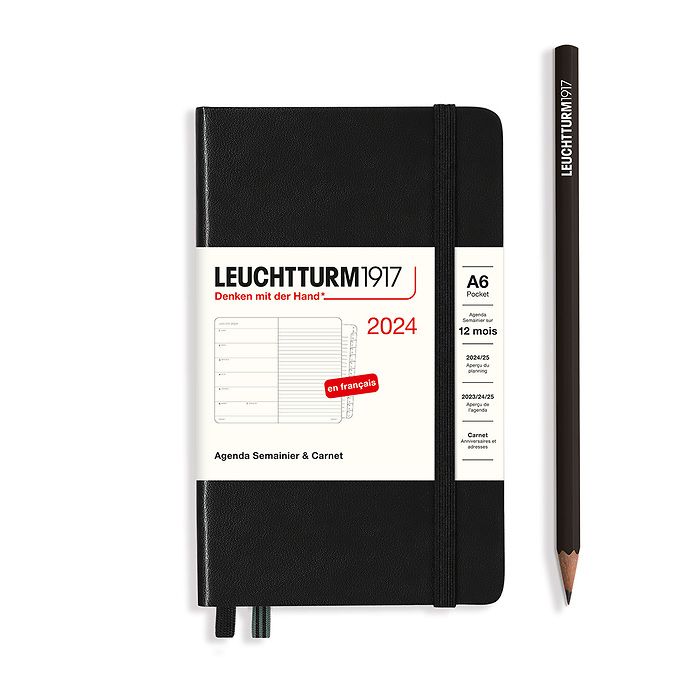 Weekly Planner & Notebook Pocket (A6) 2024, with booklet, Black, French