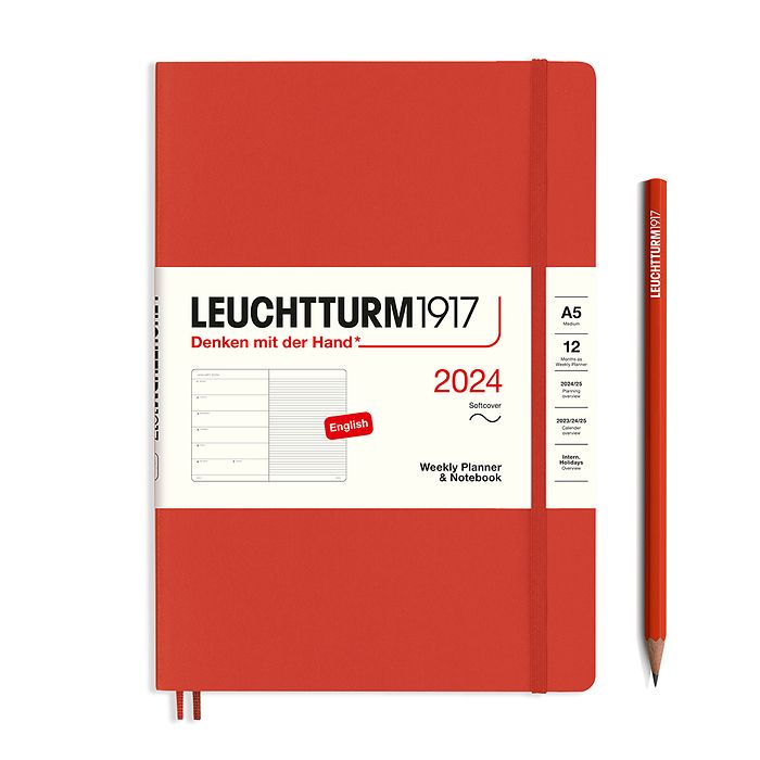 Weekly Planner & Notebook Medium (A5) 2024, Softcover, Fox Red, English