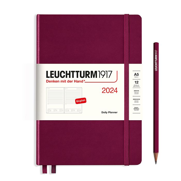 Daily Planner Medium (A5) 2024, Port Red, English