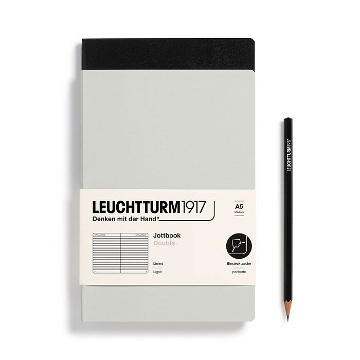 Jottbook (A5), 59 numbered pages, ruled, Light Grey and Black, Pack of 2