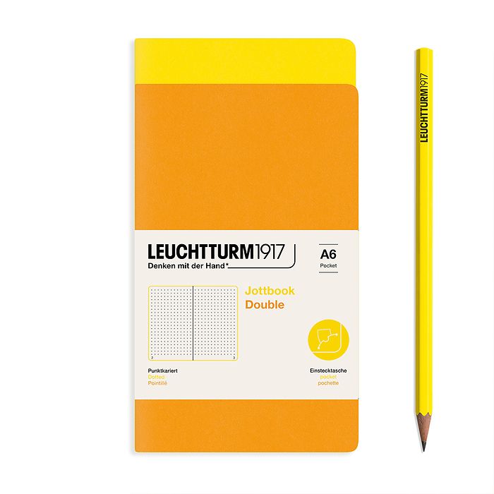 Jottbook (A6), 59 numbered pages, dotted, Lemon and Rising Sun, Pack of 2