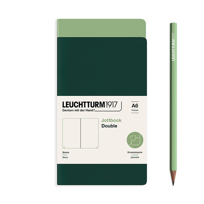 Jottbook (A6), 59 numbered pages, plain, Sage and Forest Green, Pack of 2