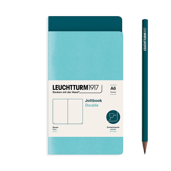 Jottbook (A6), 59 numbered pages, plain, Aquamarine and Pacific Green, Pack of 2