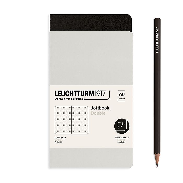 Jottbook (A6), 59 numbered pages, dotted, Light Grey and Black, Pack of 2