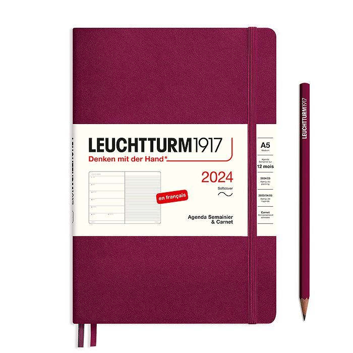 Weekly Planner & Notebook Medium (A5) 2024, Softcover, Port Red, French