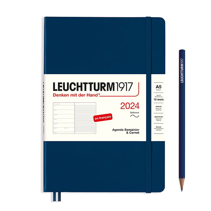 Weekly Planner & Notebook Medium (A5) 2024, Softcover, Navy, French