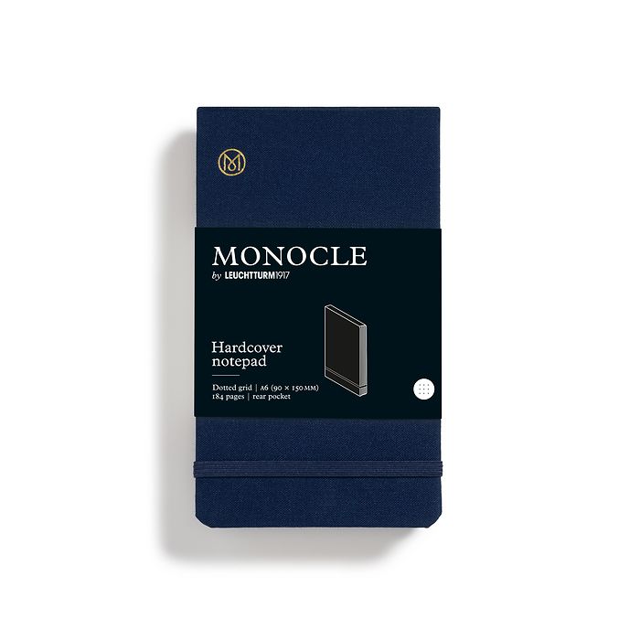 Notepad Pocket (A6) Monocle, Hardcover, 184 numbered pages, Navy, Dotted