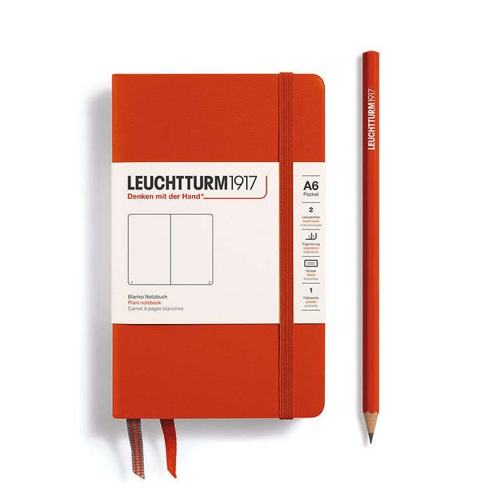 Notebook Pocket (A6), Hardcover, 187 numbered pages, Fox Red, plain