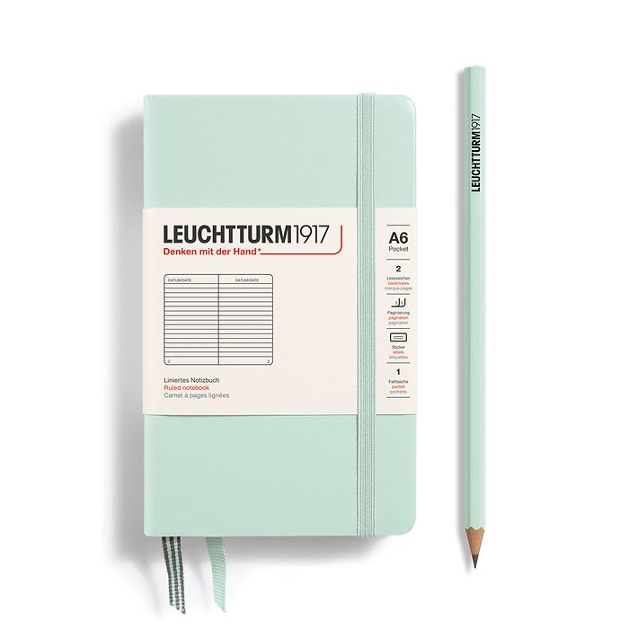 Notebook Pocket (A6), Hardcover, 187 numbered pages, Mint Green, ruled