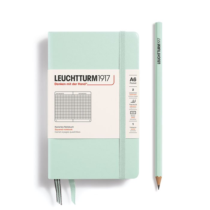 Notebook Pocket (A6), Hardcover, 187 numbered pages, Mint Green, squared