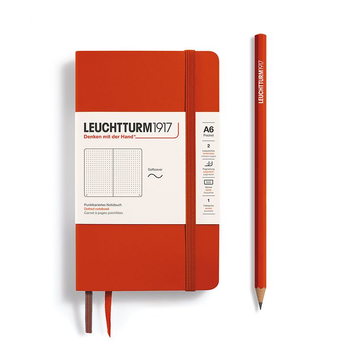 Notebook Pocket (A6), Softcover, 123 numbered pages, Fox Red, dotted