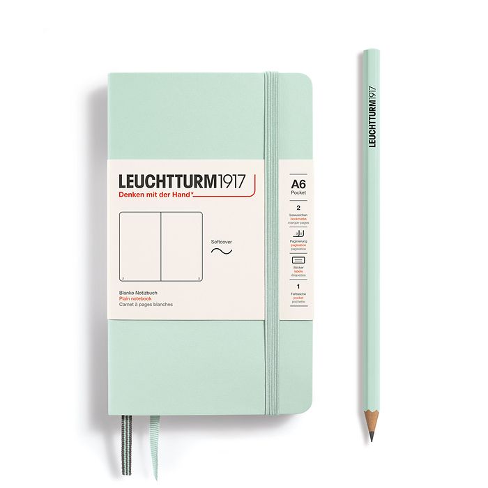 Notebook Pocket (A6), Softcover, 123 numbered pages, Mint Green, plain