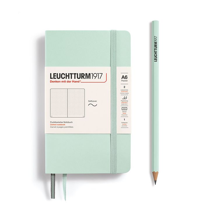 Notebook Pocket (A6), Softcover, 123 numbered pages, Mint Green, dotted