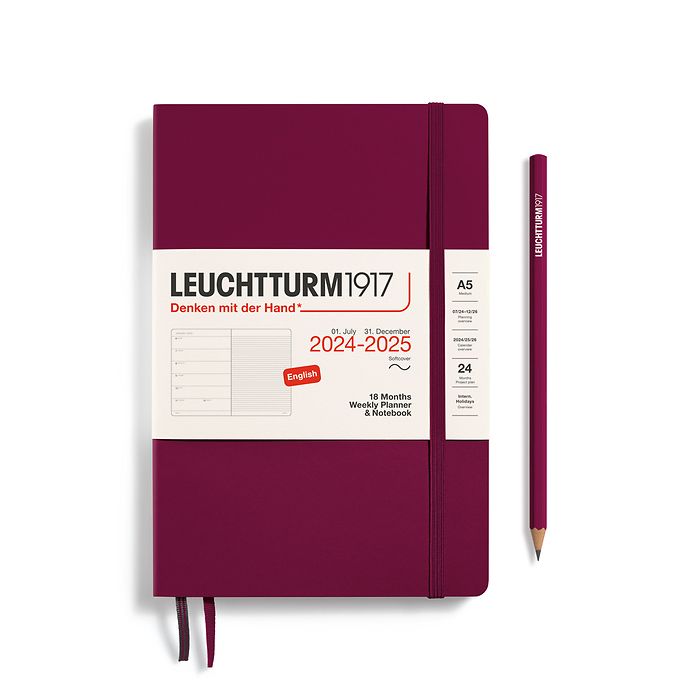 Weekly Pl. & Notebook Medium (A5) 2025, 18 Months, Softcover, Port Red, English